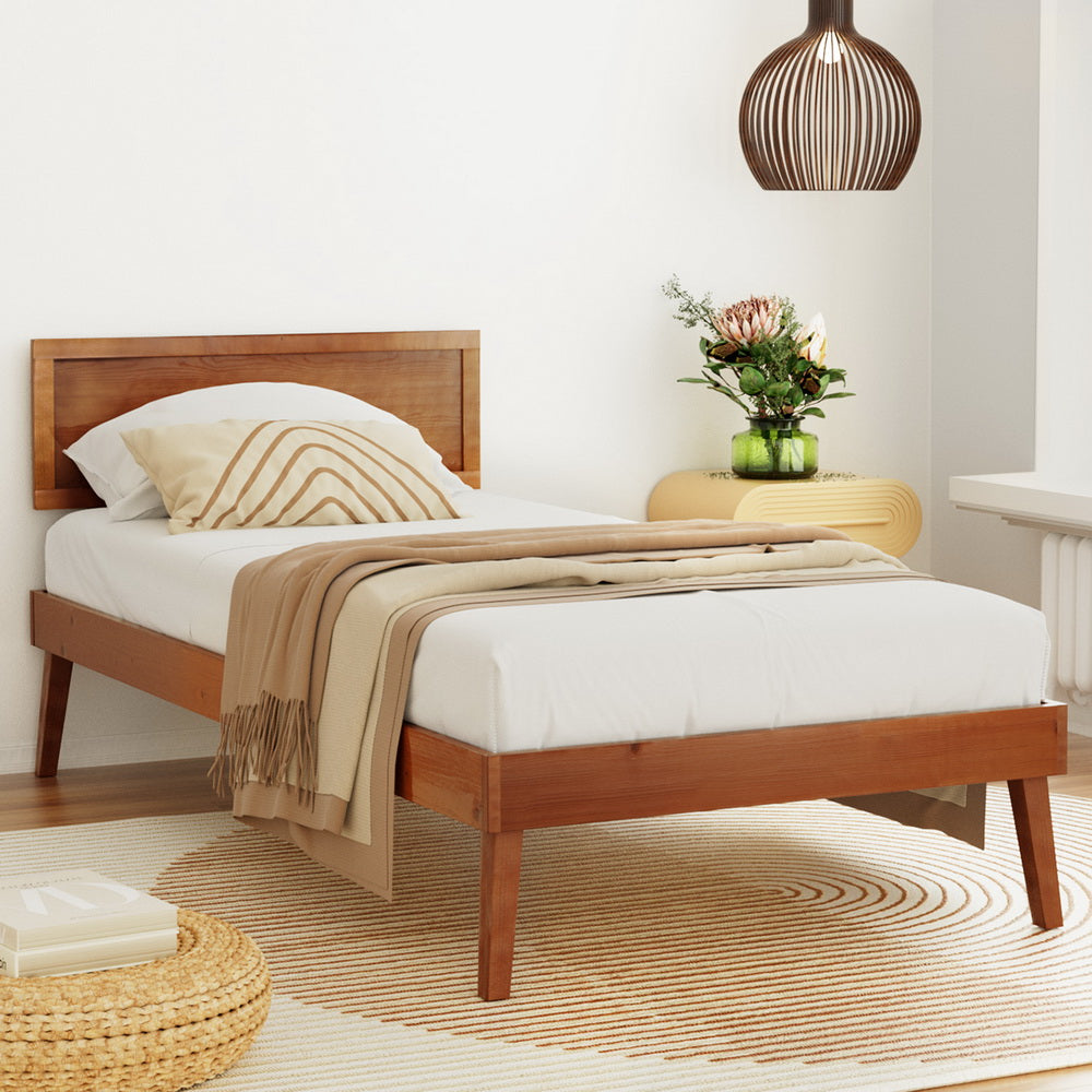 Artiss Bed Frame Single Size Wooden Bed Base Walnut SPLAY-Furniture &gt; Bedroom-PEROZ Accessories