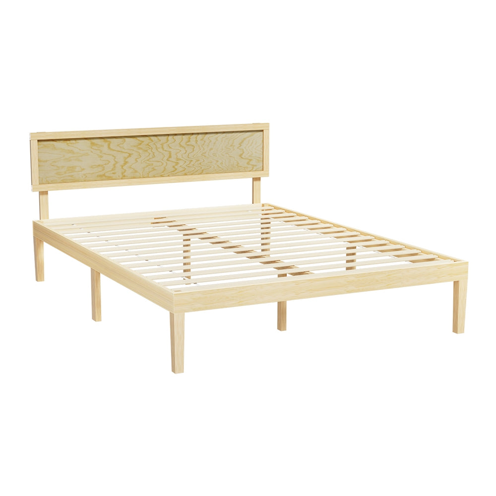 Artiss Bed Frame Queen Size Wooden Base Mattress Platform Timber Pine YUMI-Furniture &gt; Bedroom-PEROZ Accessories