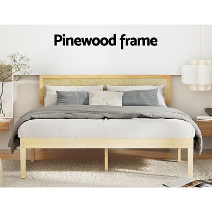 Artiss Bed Frame Queen Size Wooden Base Mattress Platform Timber Pine YUMI-Furniture &gt; Bedroom-PEROZ Accessories