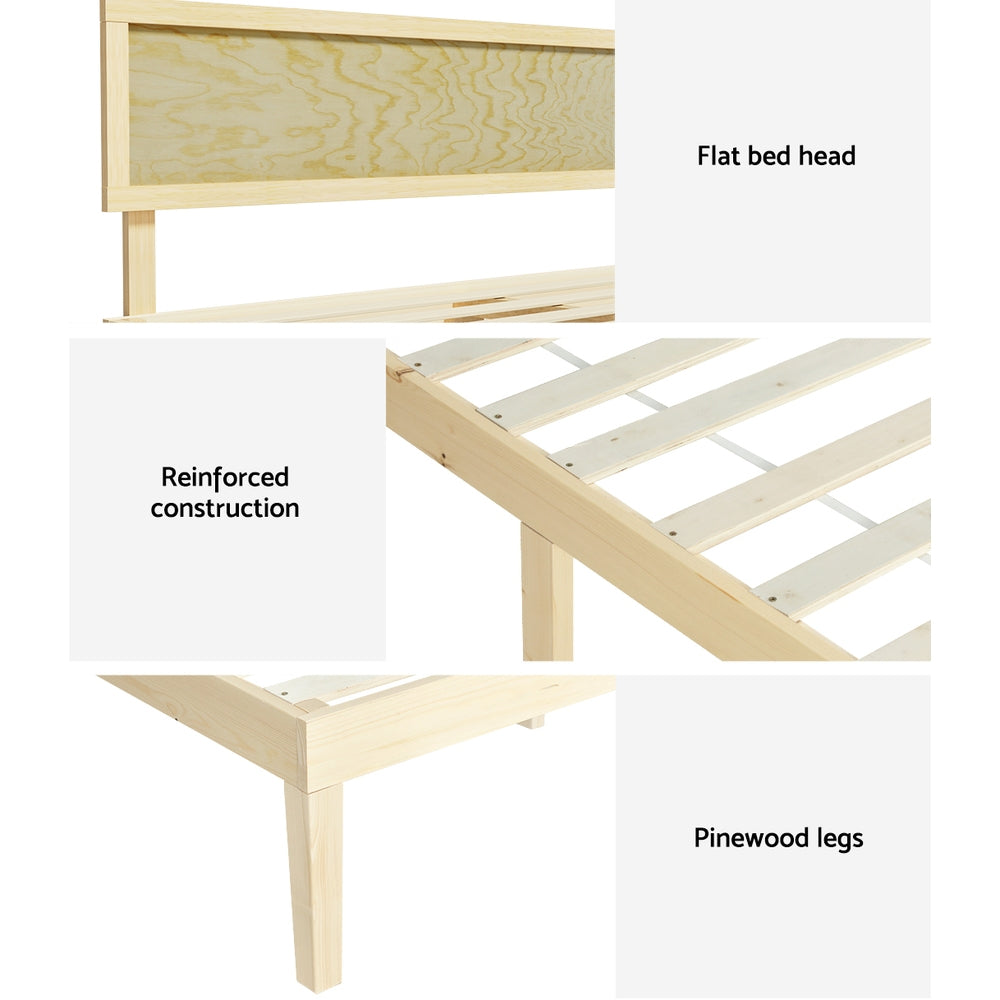 Artiss Bed Frame Queen Size Wooden Base Mattress Platform Timber Pine YUMI-Furniture &gt; Bedroom-PEROZ Accessories