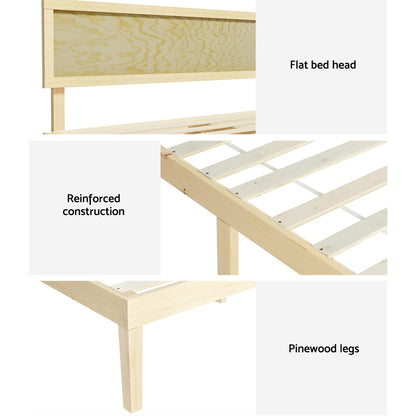 Artiss Bed Frame Queen Size Wooden Base Mattress Platform Timber Pine YUMI-Furniture &gt; Bedroom-PEROZ Accessories