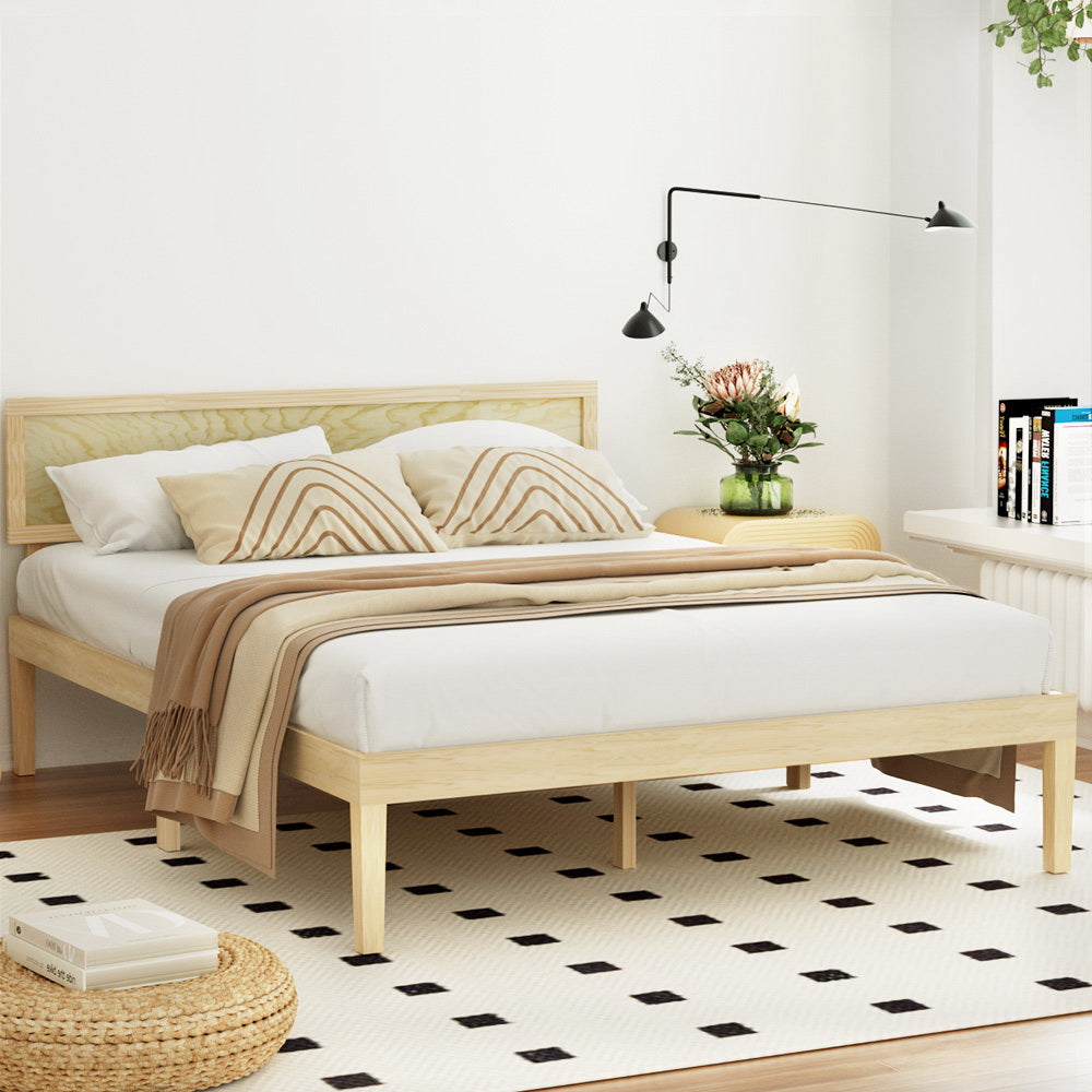 Artiss Bed Frame Queen Size Wooden Base Mattress Platform Timber Pine YUMI-Furniture &gt; Bedroom-PEROZ Accessories