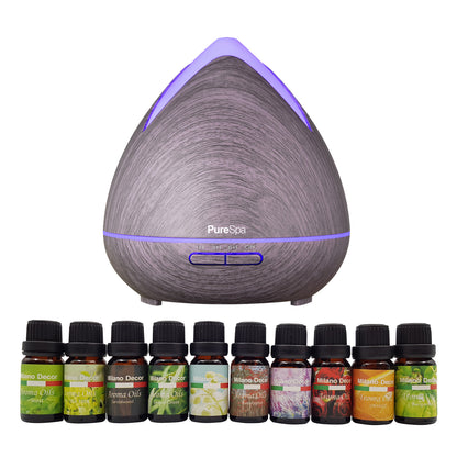 Purespa Diffuser Set With 10 Pack Diffuser Oils Humidifier Aromatherapy-Home Fragrances-PEROZ Accessories