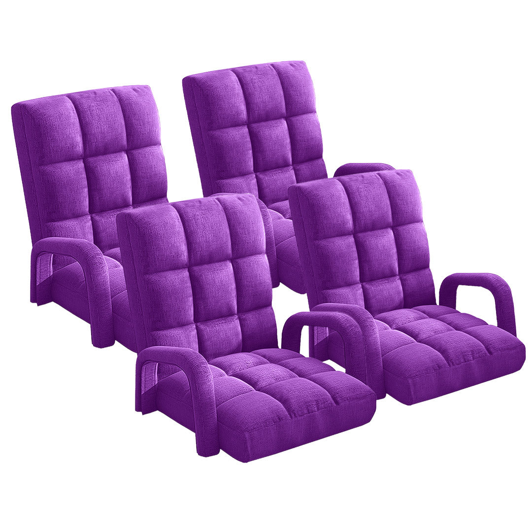 SOGA 4X Foldable Lounge Cushion Adjustable Floor Lazy Recliner Chair with Armrest Purple-PEROZ Accessories