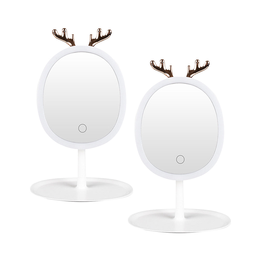 SOGA 2X White Antler LED Light Makeup Mirror Tabletop Vanity Home Decor-Makeup Mirrors-PEROZ Accessories