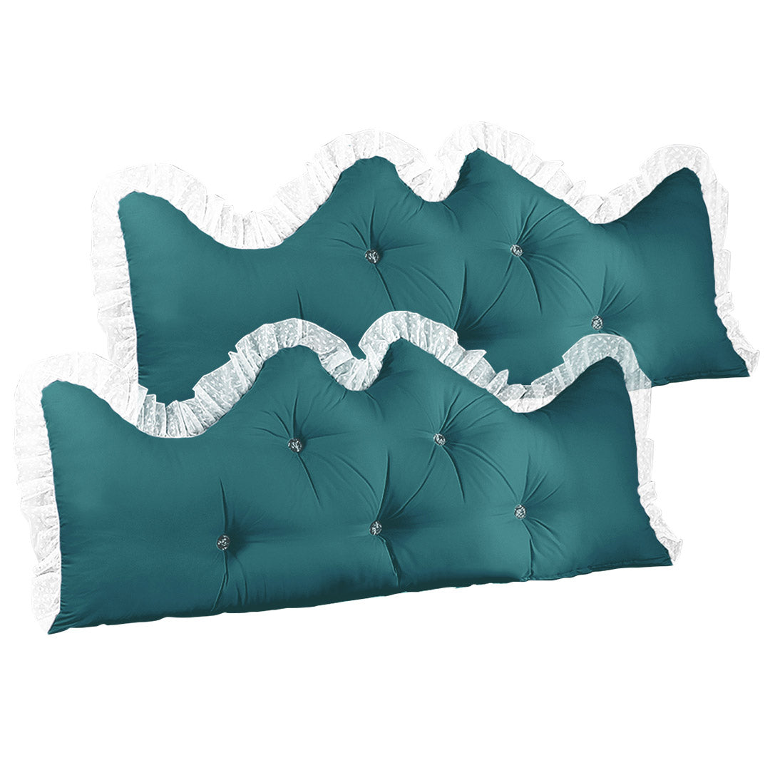 SOGA 2X 180cm Blue Green Princess Bed Pillow Headboard Backrest Bedside Tatami Sofa Cushion with Ruffle Lace Home Decor-Headboard Pillow-PEROZ Accessories