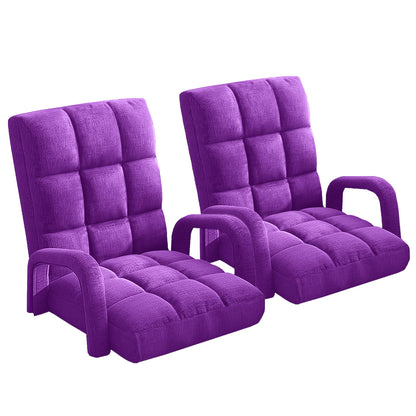 SOGA 2X Foldable Lounge Cushion Adjustable Floor Lazy Recliner Chair with Armrest Purple-PEROZ Accessories