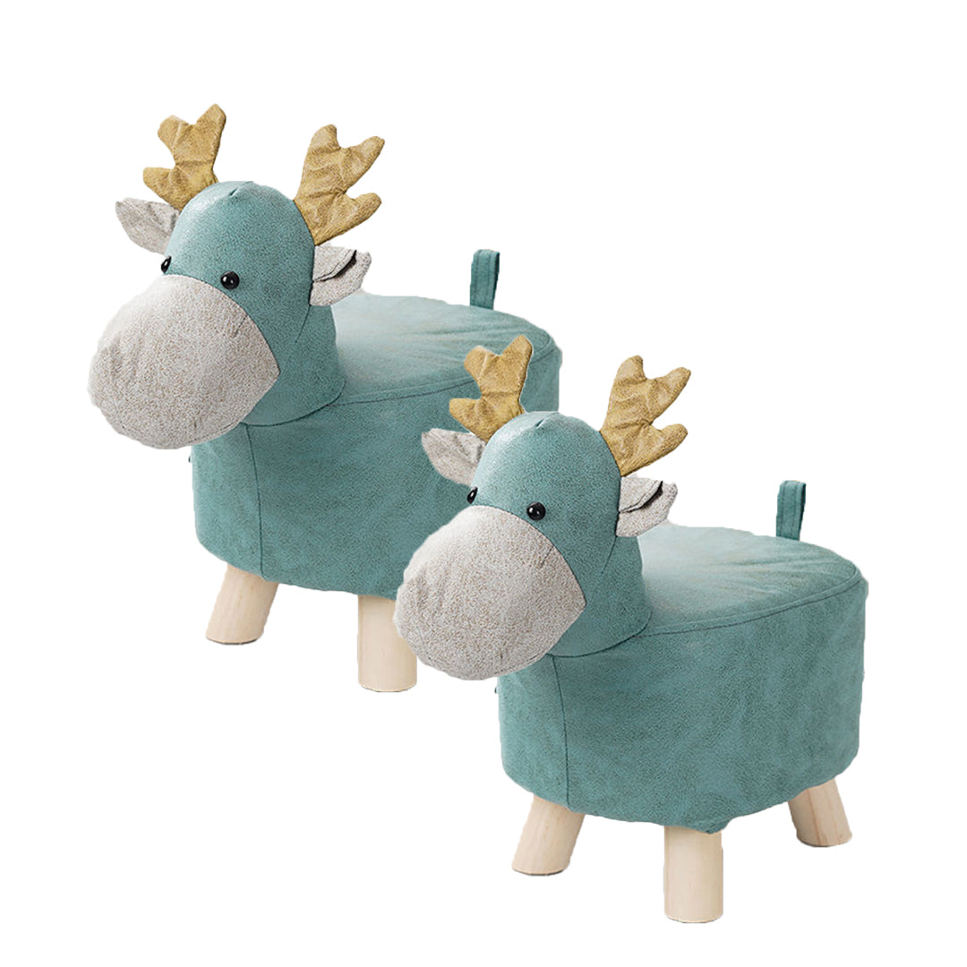 SOGA 2X Green Children Bench Deer Character Round Ottoman Stool Soft Small Comfy Seat Home Decor-Benches-PEROZ Accessories