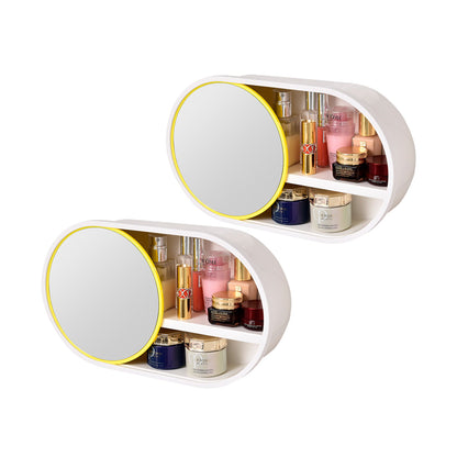 SOGA 2X 39cm Oval Wall Mounted Mirror Storage Box Vanity Mirror Rack Bathroom Adhesive Shelf Home Organiser Decor-Makeup Organisers-PEROZ Accessories