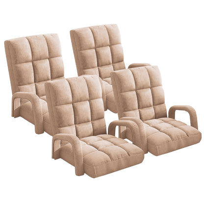 SOGA 4X Foldable Lounge Cushion Adjustable Floor Lazy Recliner Chair with Armrest Khaki-Recliner Chair-PEROZ Accessories