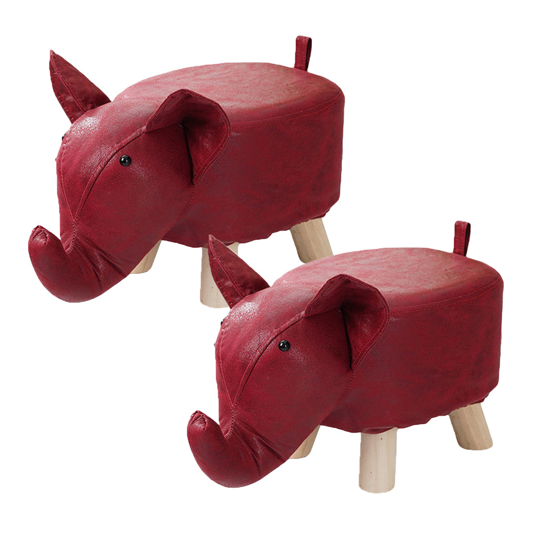 SOGA 2X Red Children Bench Elephant Character Round Ottoman Stool Soft Small Comfy Seat Home Decor-Benches-PEROZ Accessories