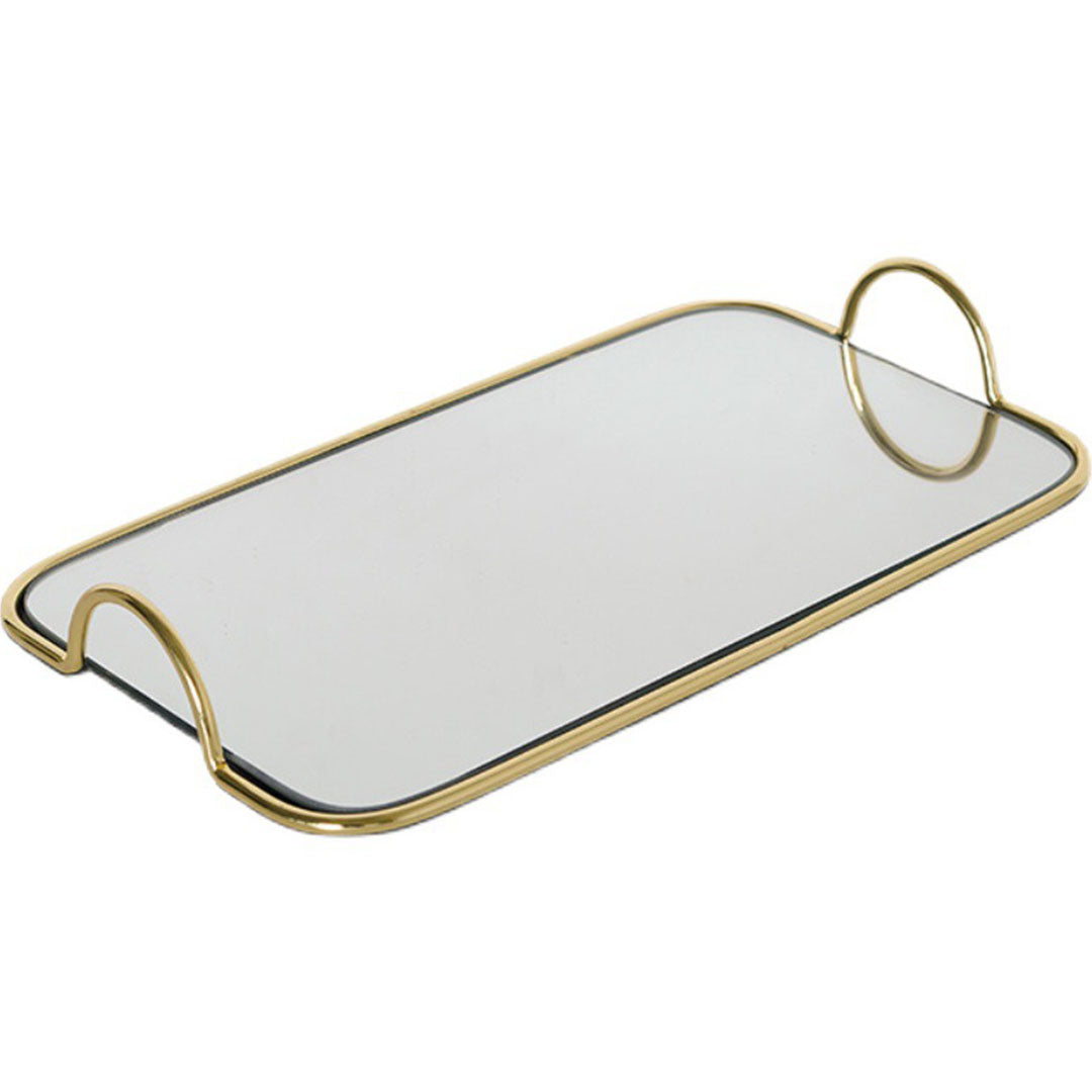 SOGA 40.5cm Gold Flat Lay Mirror Glass Metal Tray Vanity Makeup Perfume Jewelry Organiser with Handles-Jewellery Holders &amp; Organisers-PEROZ Accessories