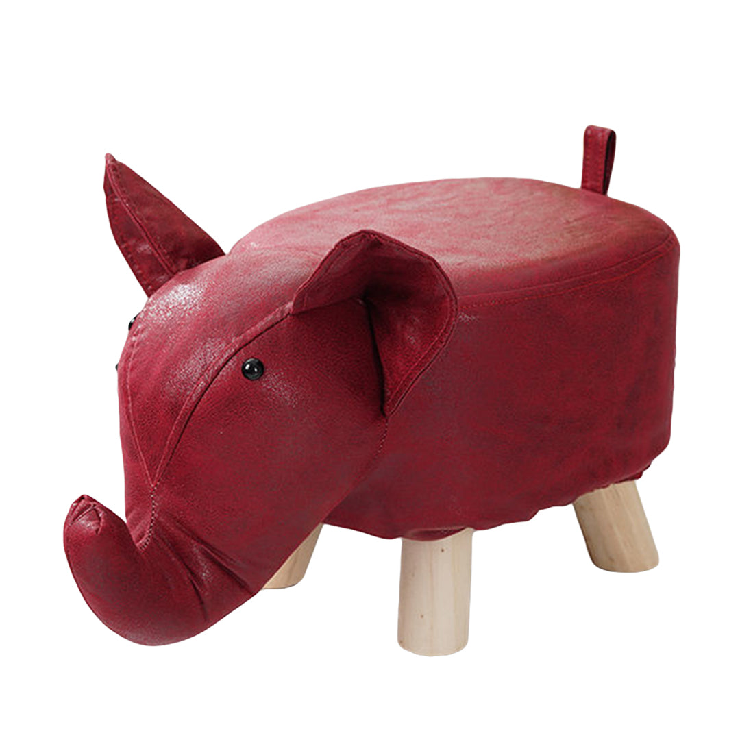 SOGA Red Children Bench Elephant Character Round Ottoman Stool Soft Small Comfy Seat Home Decor-Benches-PEROZ Accessories