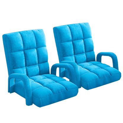 SOGA 2X Foldable Lounge Cushion Adjustable Floor Lazy Recliner Chair with Armrest Blue-PEROZ Accessories