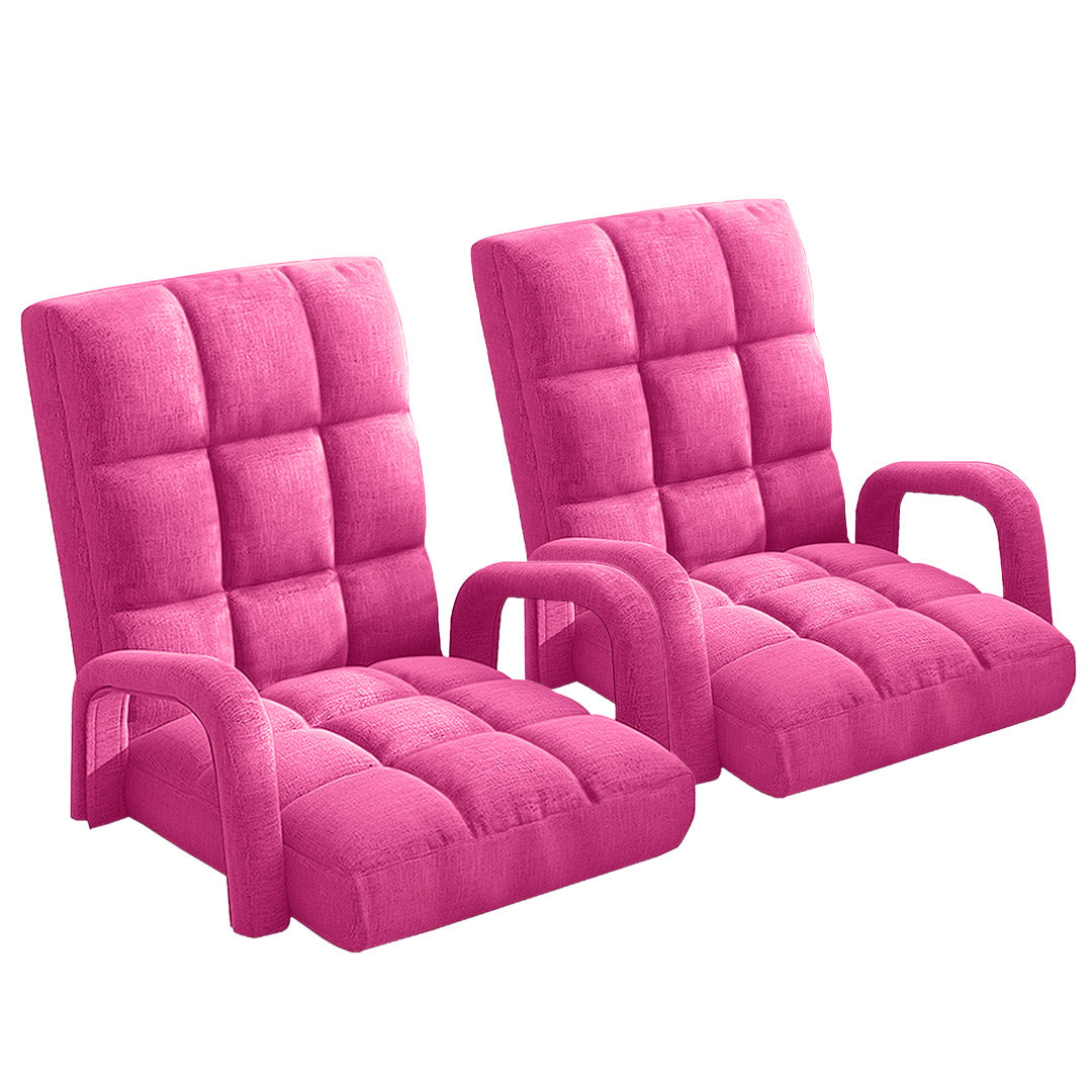 SOGA 2X Foldable Lounge Cushion Adjustable Floor Lazy Recliner Chair with Armrest Pink-PEROZ Accessories