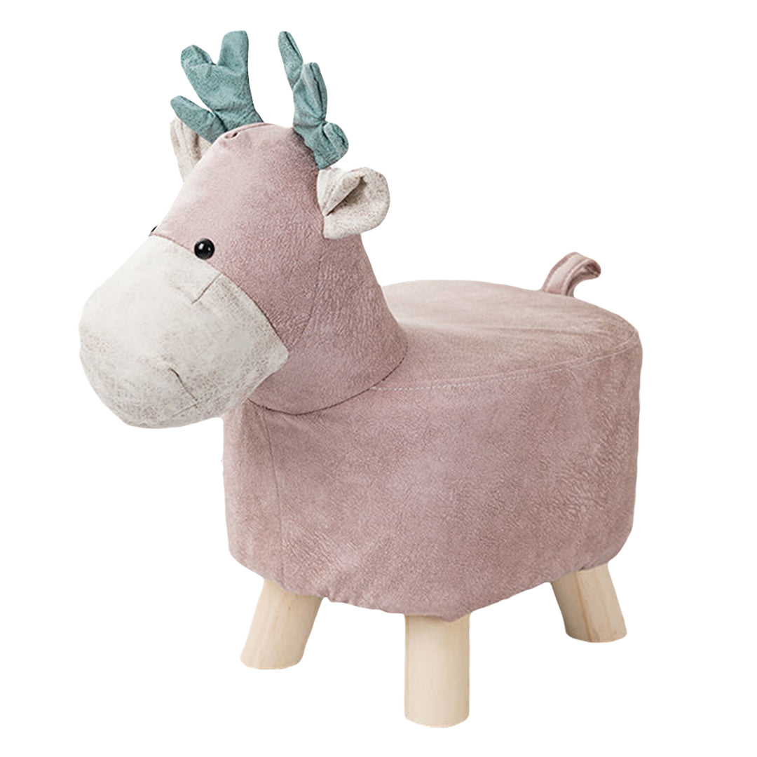 SOGA Pink Children Bench Deer Character Round Ottoman Stool Soft Small Comfy Seat Home Decor-Benches-PEROZ Accessories