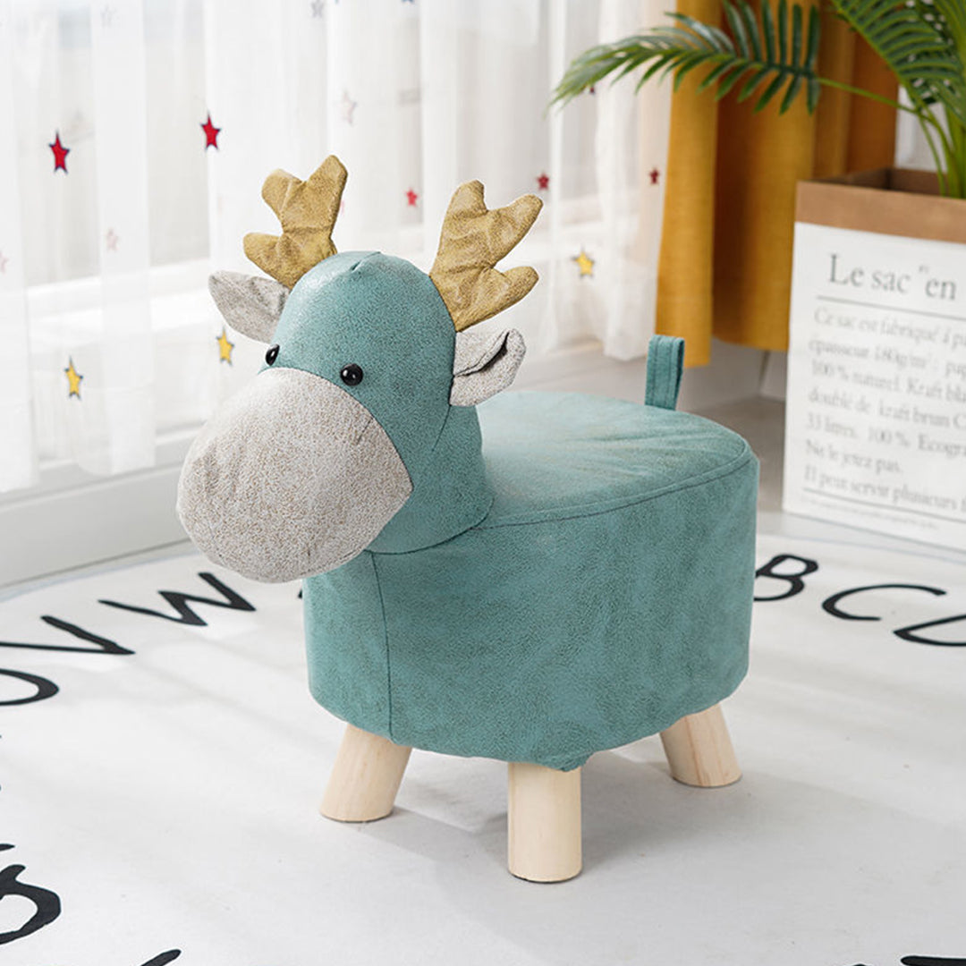 SOGA 2X Green Children Bench Deer Character Round Ottoman Stool Soft Small Comfy Seat Home Decor-Benches-PEROZ Accessories