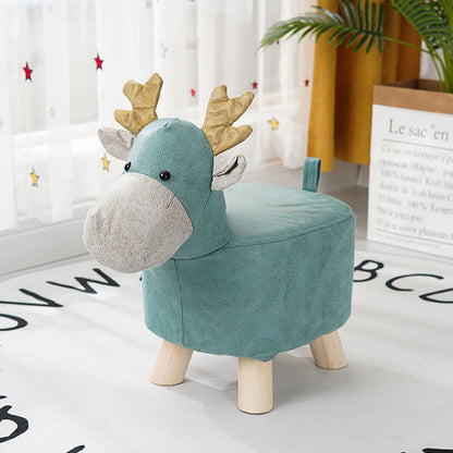 SOGA 2X Green Children Bench Deer Character Round Ottoman Stool Soft Small Comfy Seat Home Decor-Benches-PEROZ Accessories