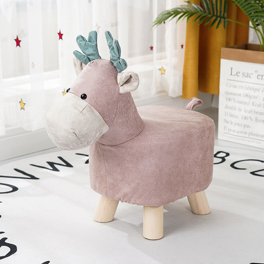 SOGA Pink Children Bench Deer Character Round Ottoman Stool Soft Small Comfy Seat Home Decor-Benches-PEROZ Accessories