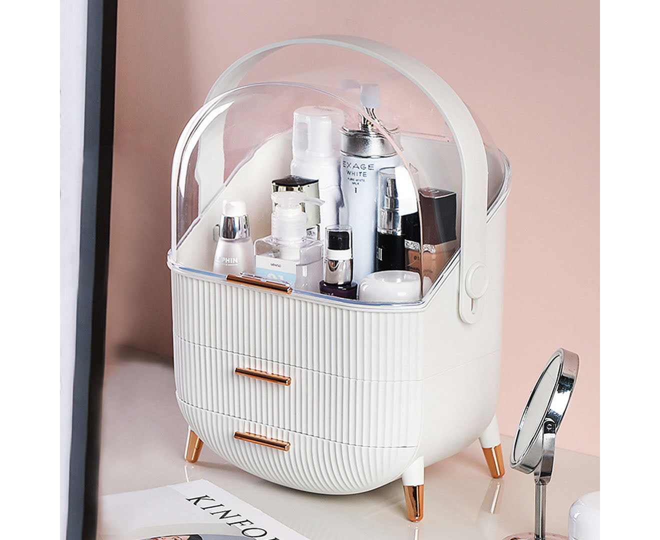 SOGA 2X 29cm White Countertop Makeup Cosmetic Storage Organiser Skincare Holder Jewelry Storage Box with Handle-Makeup Organisers-PEROZ Accessories