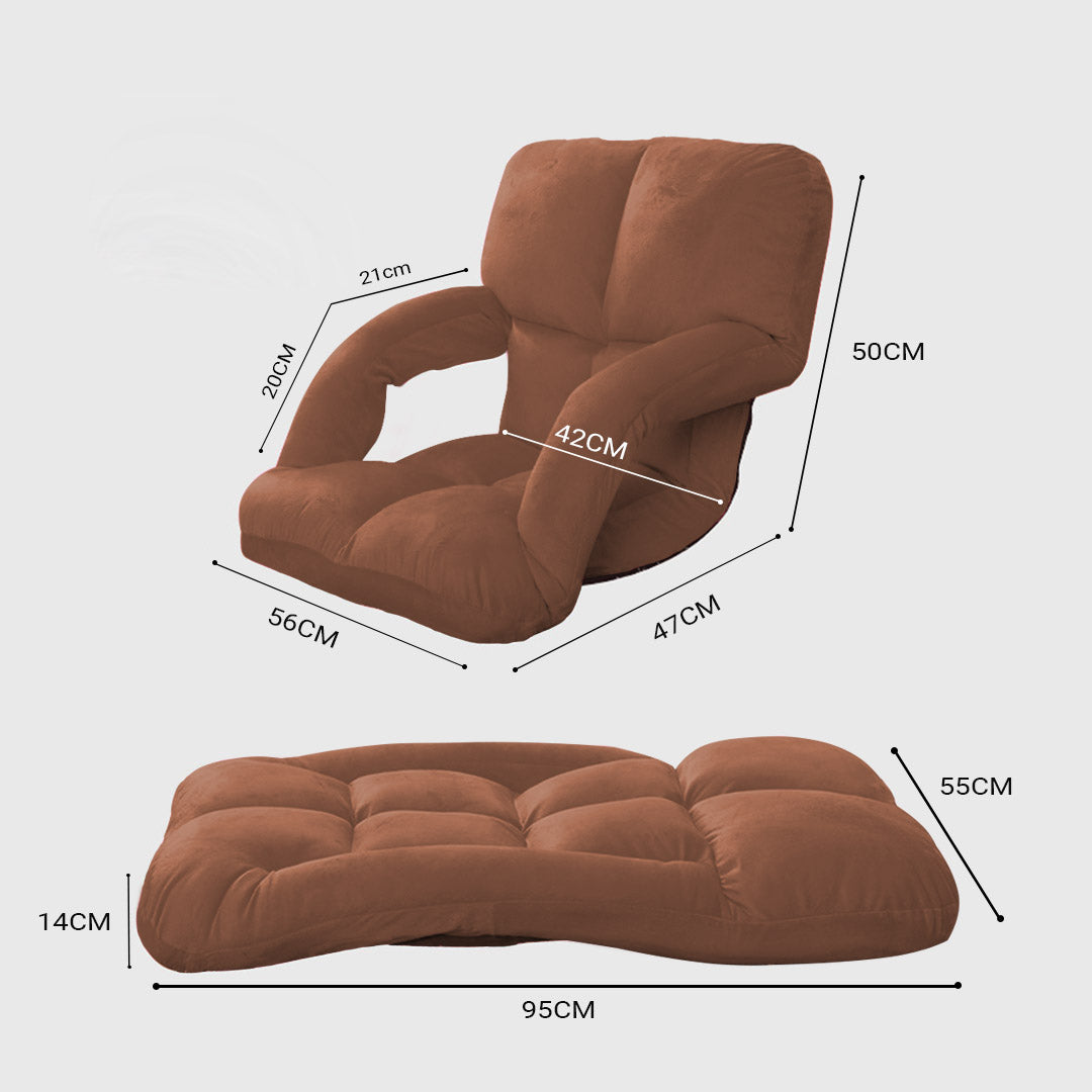 SOGA Foldable Lounge Cushion Adjustable Floor Lazy Recliner Chair with Armrest Coffee - Kid-PEROZ Accessories