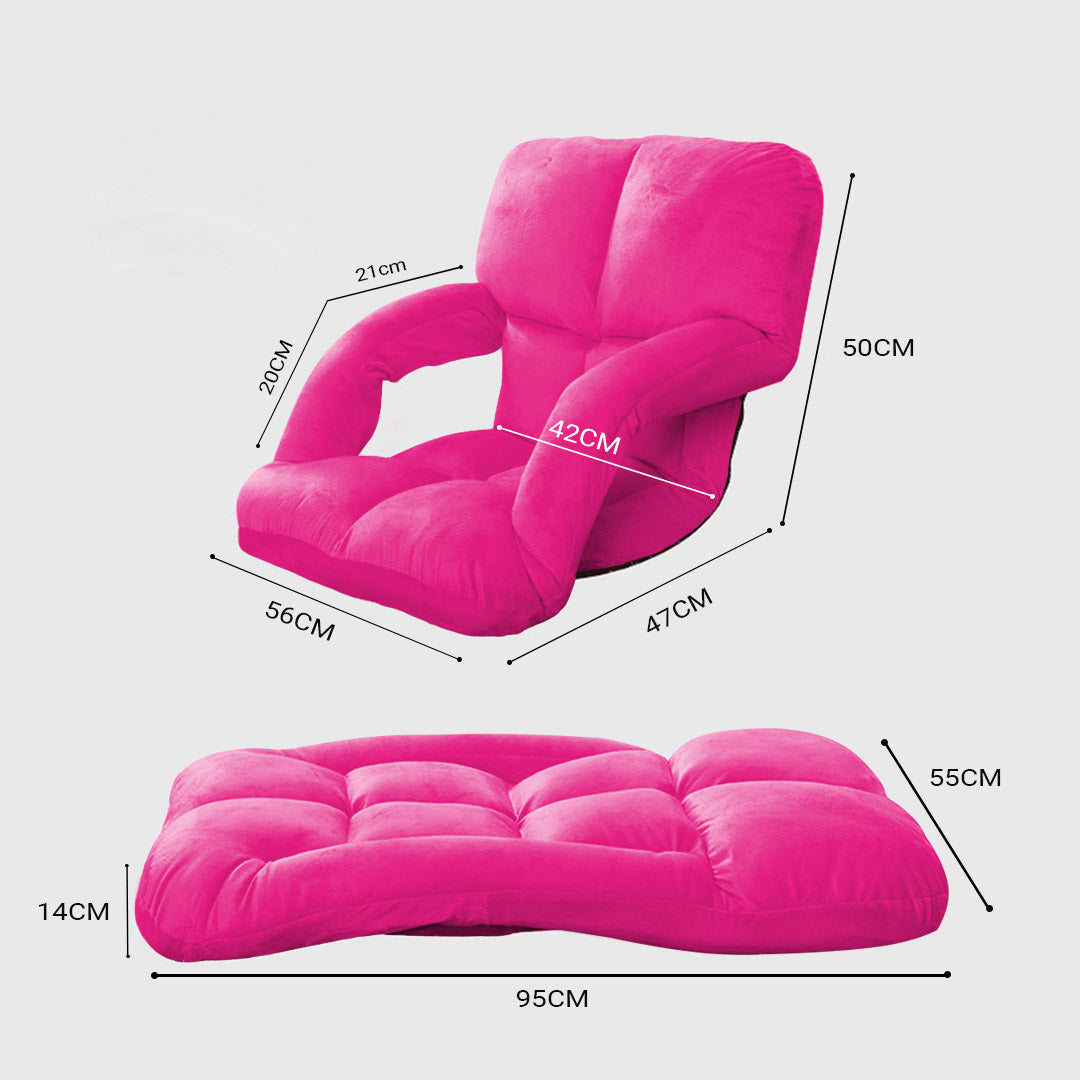 SOGA 2X Foldable Lounge Cushion Adjustable Floor Lazy Recliner Chair with Armrest Pink - Kid-Recliner Chair-PEROZ Accessories