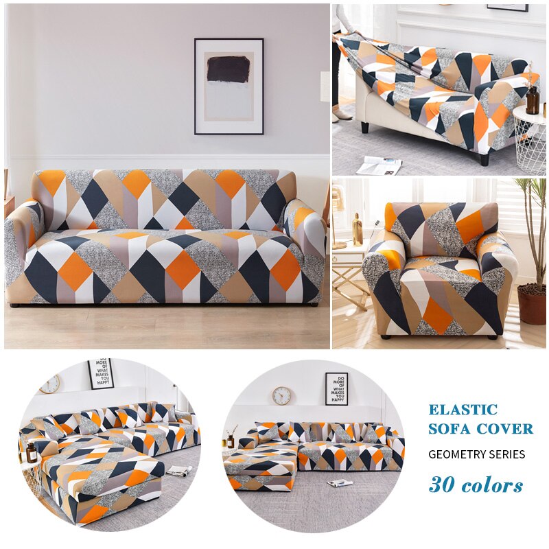 Anyhouz 1 Seater Sofa Cover Gray Triangular Geometric Style and Protection For Living Room Sofa Chair Elastic Stretchable Slipcover-Slipcovers-PEROZ Accessories