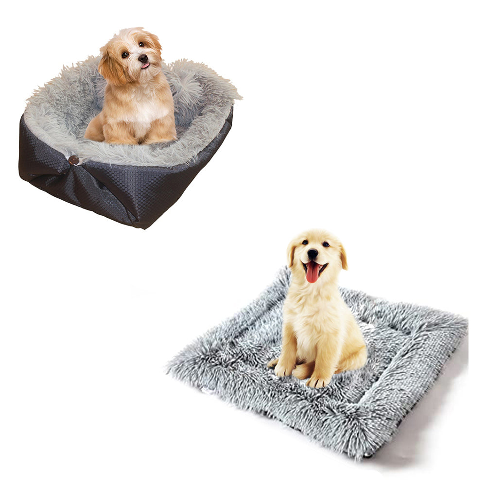 SOGA 2X Black Dual purpose Cushion Nest Cat Dog Bed Warm Plush Kennel Mat Pet Home Travel Essentials-Pet Carriers &amp; Travel Products-PEROZ Accessories