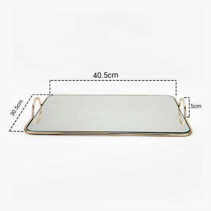 SOGA 40.5cm Gold Flat Lay Mirror Glass Metal Tray Vanity Makeup Perfume Jewelry Organiser with Handles-Jewellery Holders &amp; Organisers-PEROZ Accessories