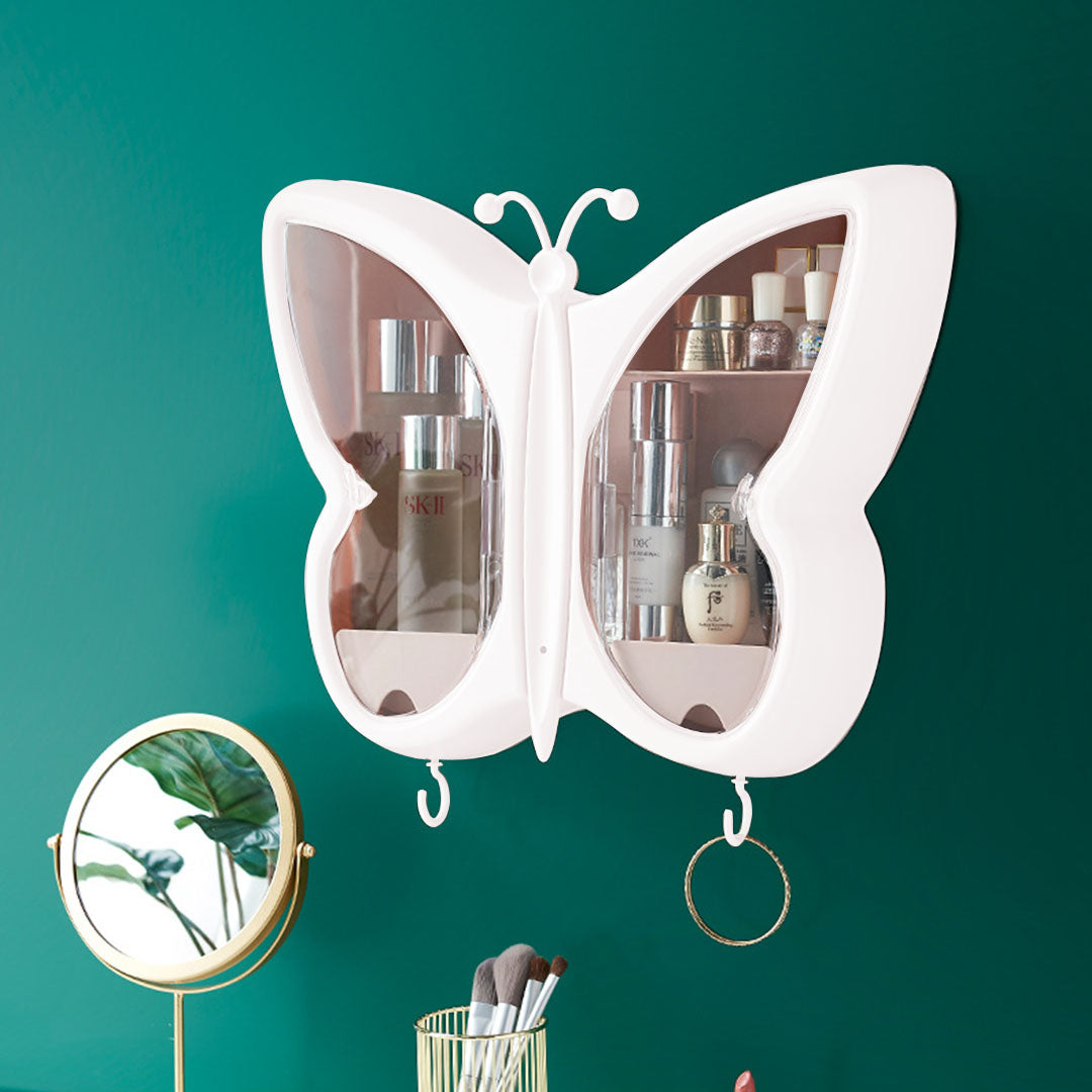 SOGA White Butterfly Shape Wall Mounted Makeup Organiser Dustproof Waterproof Bathroom Storage Box Home Decor-Makeup Organisers-PEROZ Accessories