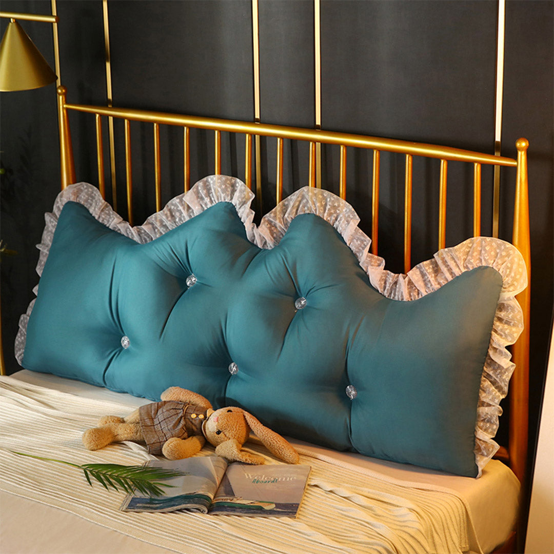 SOGA 150cm Blue Green Princess Bed Pillow Headboard Backrest Bedside Tatami Sofa Cushion with Ruffle Lace Home Decor-Headboard Pillow-PEROZ Accessories