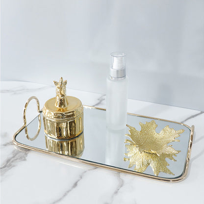 SOGA 40.5cm Gold Flat Lay Mirror Glass Metal Tray Vanity Makeup Perfume Jewelry Organiser with Handles-Jewellery Holders &amp; Organisers-PEROZ Accessories