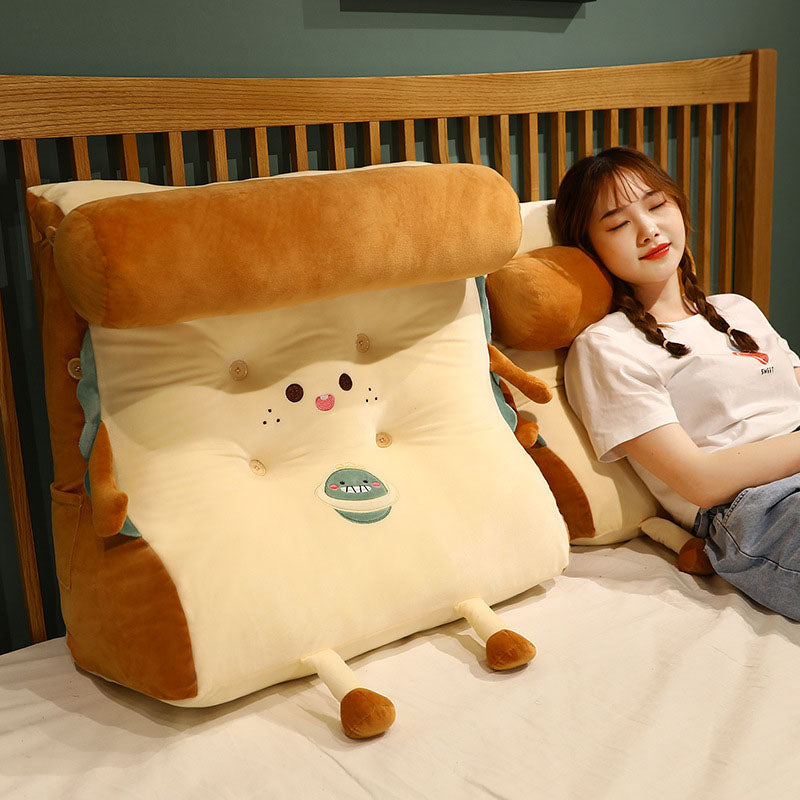 SOGA 2X Cute Face Toast Bread Wedge Cushion Stuffed Plush Cartoon Back Support Pillow Home Decor-PEROZ Accessories