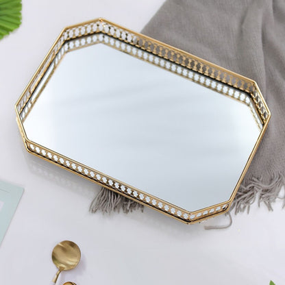 SOGA 35cm Gold Rectangle Ornate Mirror Glass Metal Tray Vanity Makeup Perfume Jewelry Organiser with Handles-Jewellery Holders &amp; Organisers-PEROZ Accessories