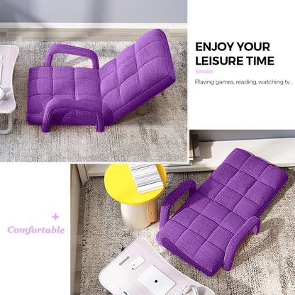 SOGA 4X Foldable Lounge Cushion Adjustable Floor Lazy Recliner Chair with Armrest Purple-PEROZ Accessories