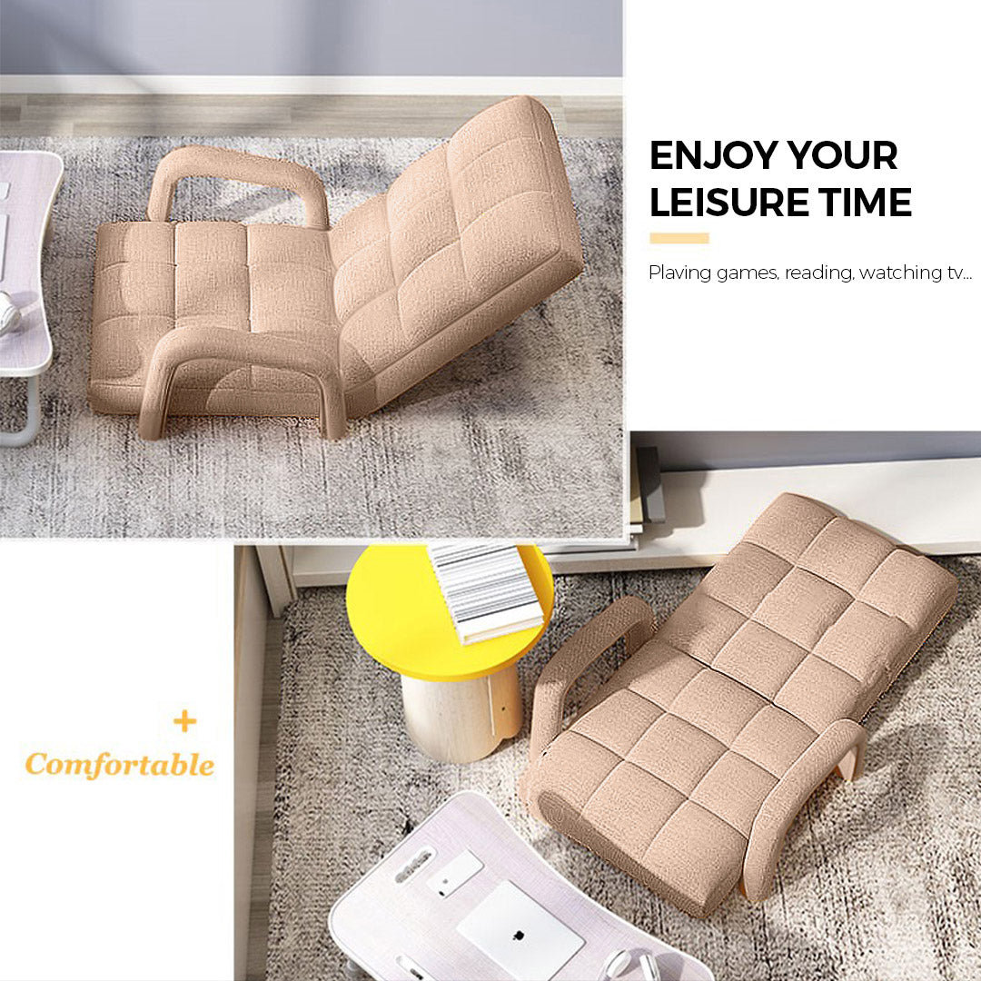 SOGA 4X Foldable Lounge Cushion Adjustable Floor Lazy Recliner Chair with Armrest Khaki-Recliner Chair-PEROZ Accessories