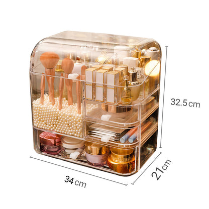 SOGA 2X Transparent Cosmetic Storage Box Clear Makeup Skincare Holder with Lid Drawers Waterproof Dustproof Organiser with Pearls-Makeup Organisers-PEROZ Accessories