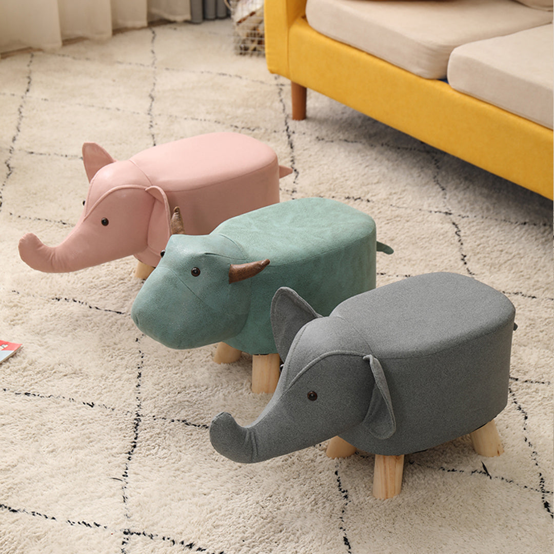 SOGA 2X Green Children Bench Deer Character Round Ottoman Stool Soft Small Comfy Seat Home Decor-Benches-PEROZ Accessories