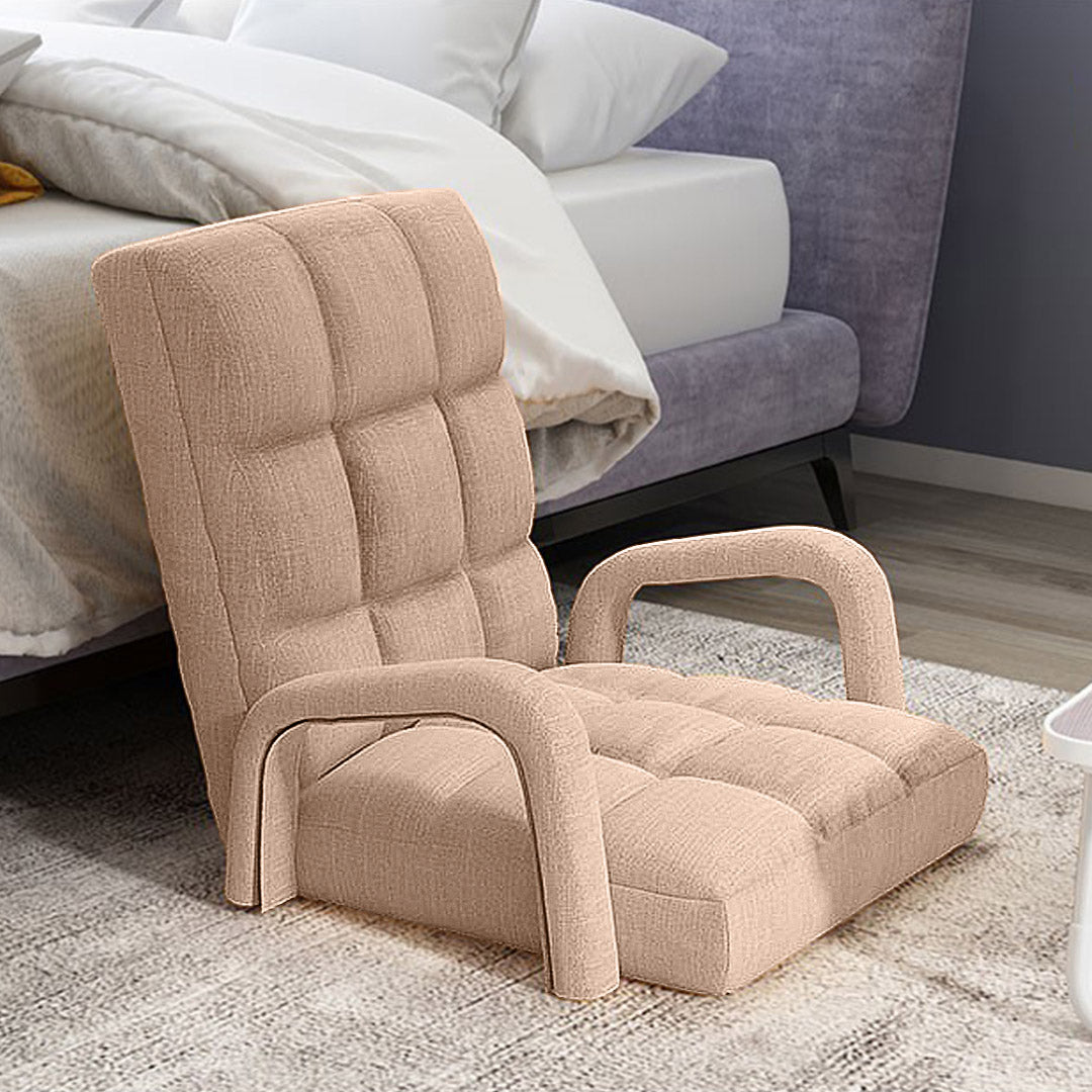 SOGA 4X Foldable Lounge Cushion Adjustable Floor Lazy Recliner Chair with Armrest Khaki-Recliner Chair-PEROZ Accessories