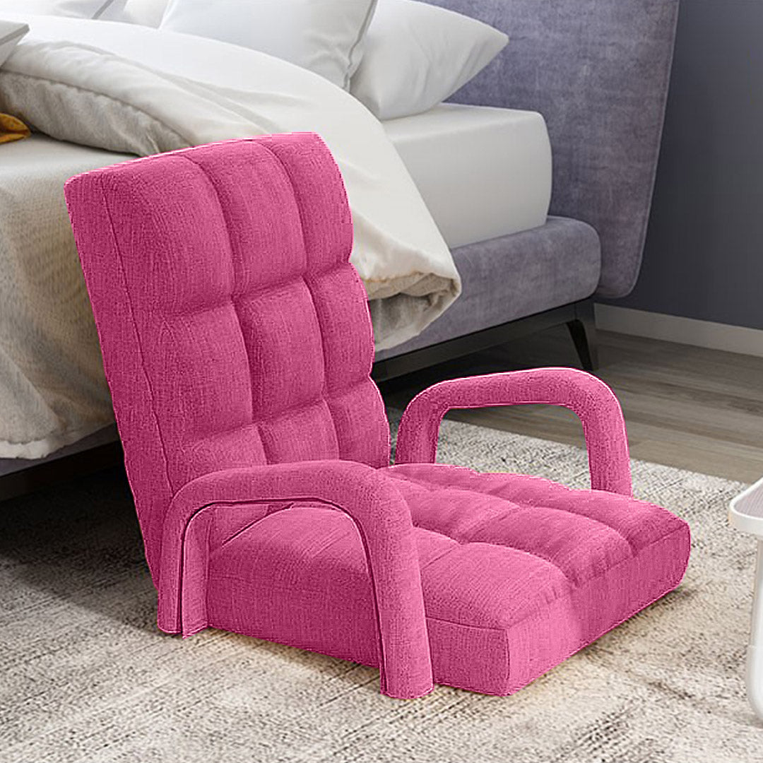 SOGA 2X Foldable Lounge Cushion Adjustable Floor Lazy Recliner Chair with Armrest Pink-PEROZ Accessories