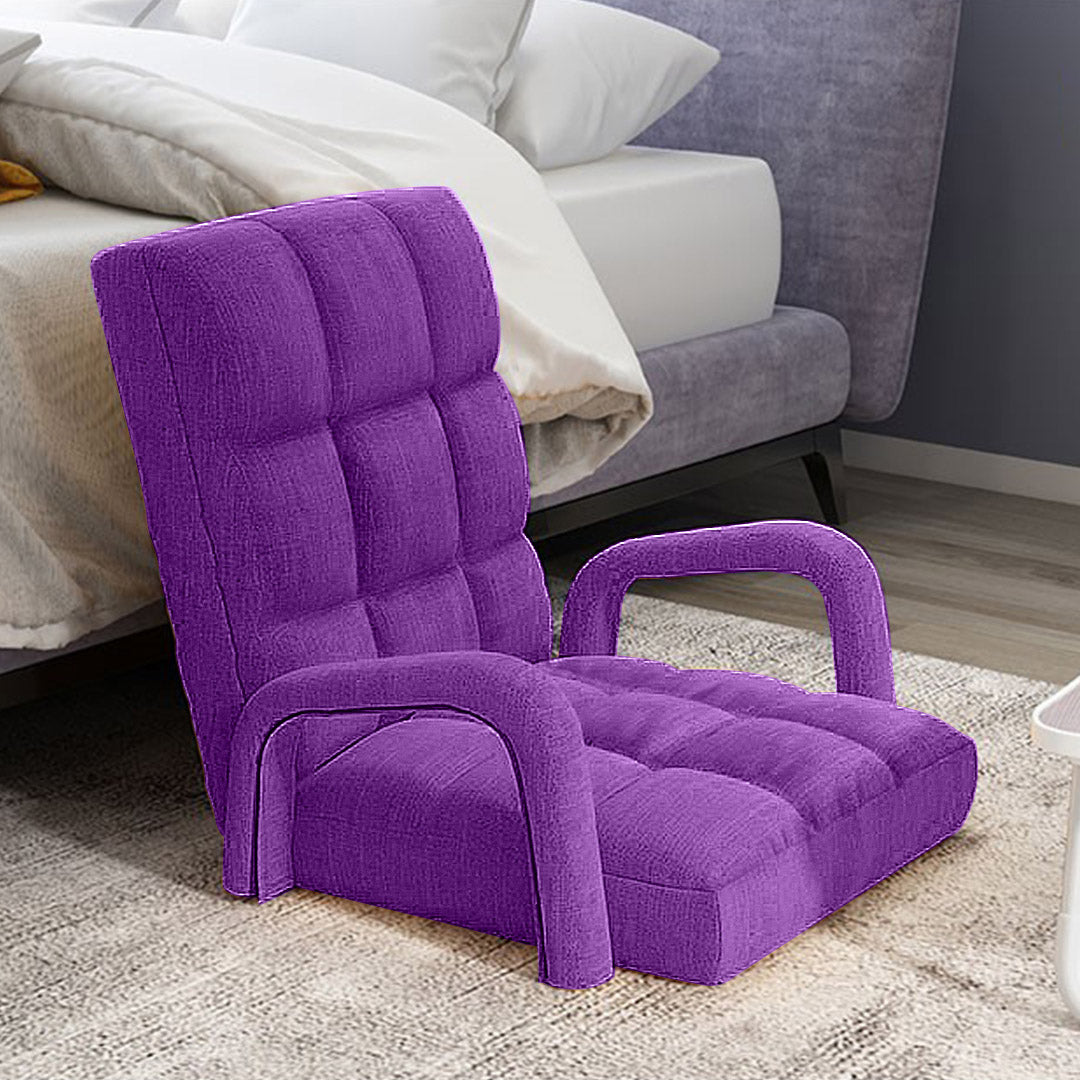 SOGA 4X Foldable Lounge Cushion Adjustable Floor Lazy Recliner Chair with Armrest Purple-PEROZ Accessories