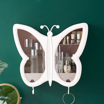 SOGA White Butterfly Shape Wall Mounted Makeup Organiser Dustproof Waterproof Bathroom Storage Box Home Decor-Makeup Organisers-PEROZ Accessories