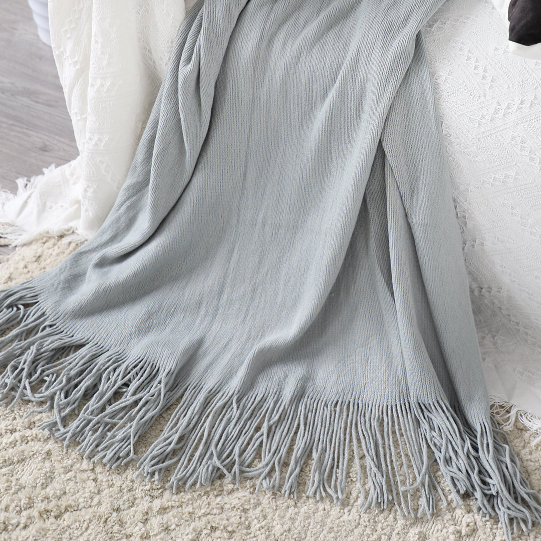 SOGA 2X Grey Acrylic Knitted Throw Blanket Solid Fringed Warm Cozy Woven Cover Couch Bed Sofa Home Decor-Throw Blankets-PEROZ Accessories