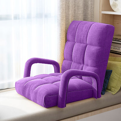 SOGA 2X Foldable Lounge Cushion Adjustable Floor Lazy Recliner Chair with Armrest Purple-PEROZ Accessories