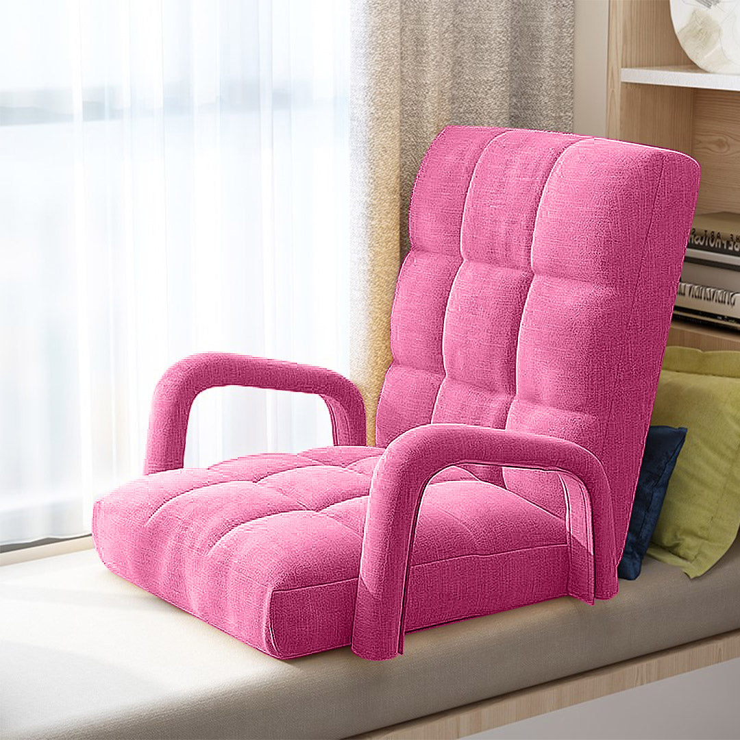 SOGA 2X Foldable Lounge Cushion Adjustable Floor Lazy Recliner Chair with Armrest Pink-PEROZ Accessories