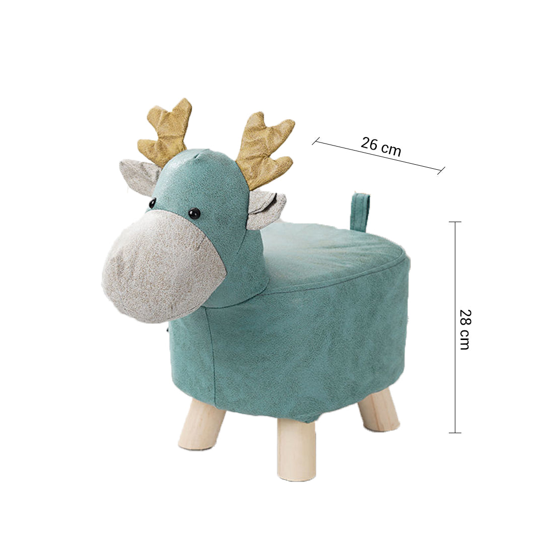 SOGA 2X Green Children Bench Deer Character Round Ottoman Stool Soft Small Comfy Seat Home Decor-Benches-PEROZ Accessories