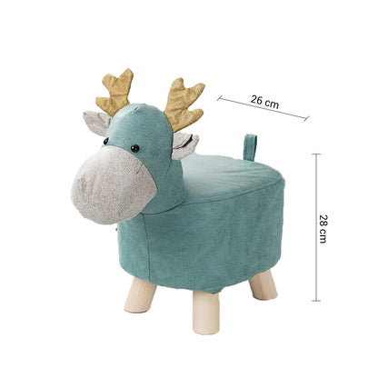 SOGA 2X Green Children Bench Deer Character Round Ottoman Stool Soft Small Comfy Seat Home Decor-Benches-PEROZ Accessories