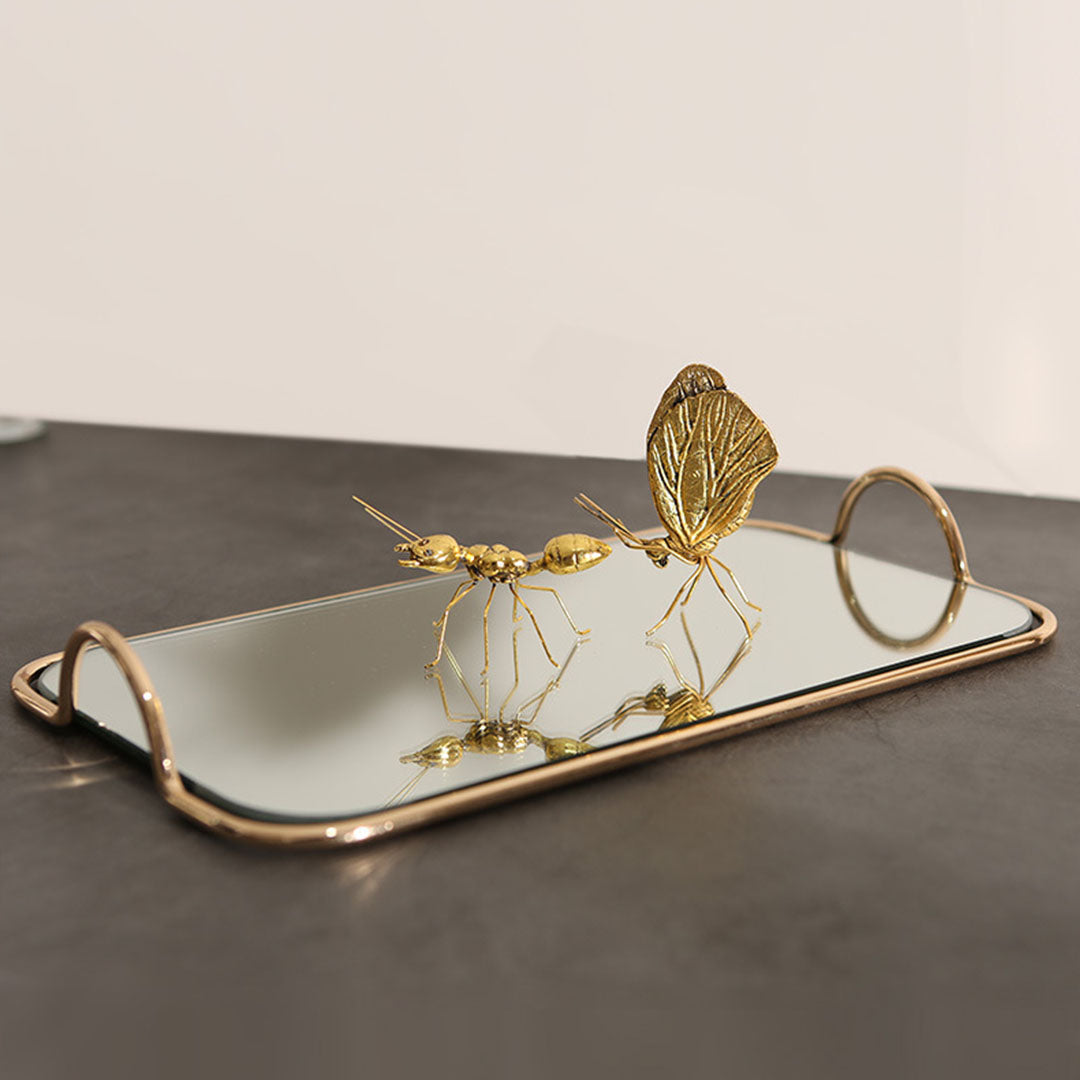 SOGA 40.5cm Gold Flat Lay Mirror Glass Metal Tray Vanity Makeup Perfume Jewelry Organiser with Handles-Jewellery Holders &amp; Organisers-PEROZ Accessories