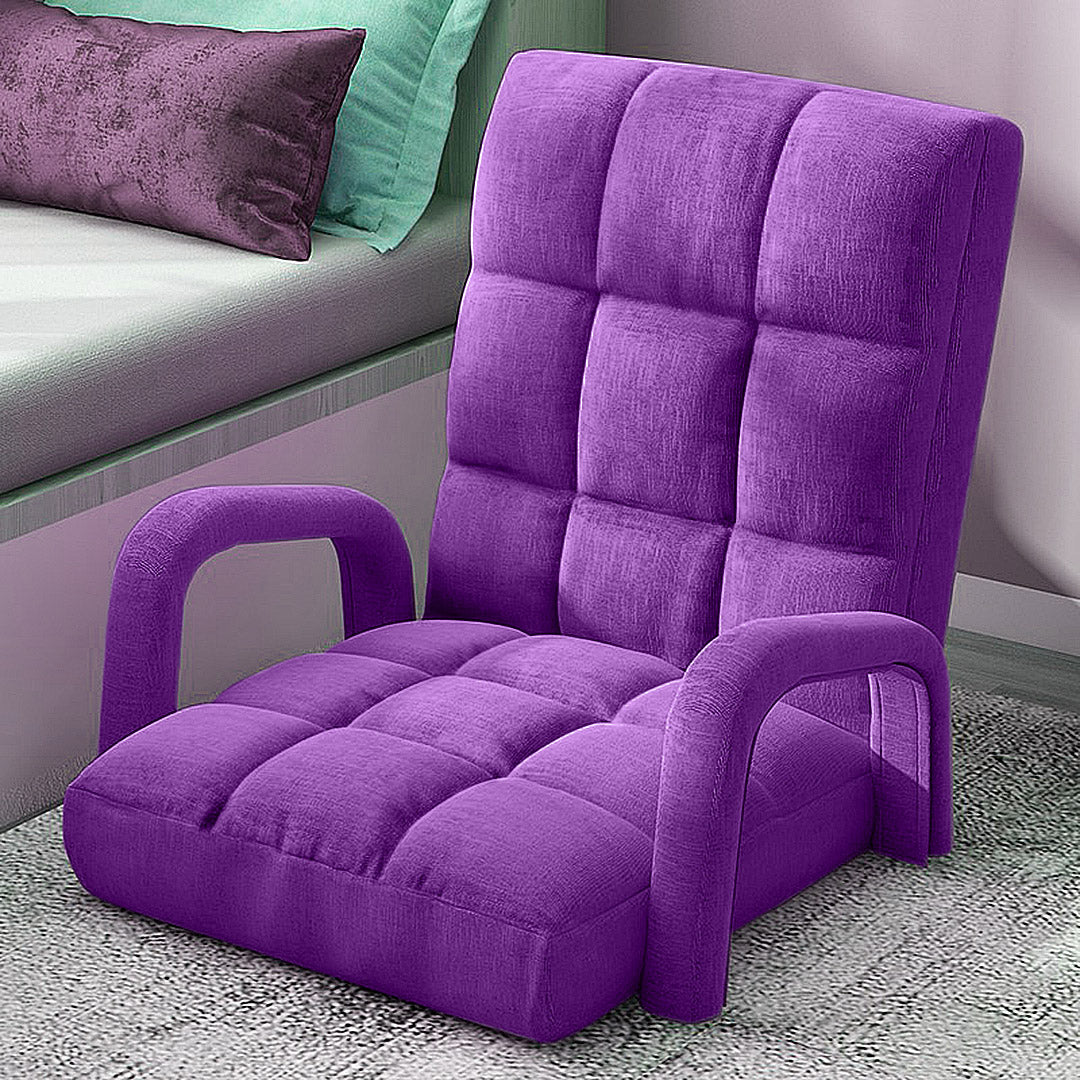 SOGA 4X Foldable Lounge Cushion Adjustable Floor Lazy Recliner Chair with Armrest Purple-PEROZ Accessories