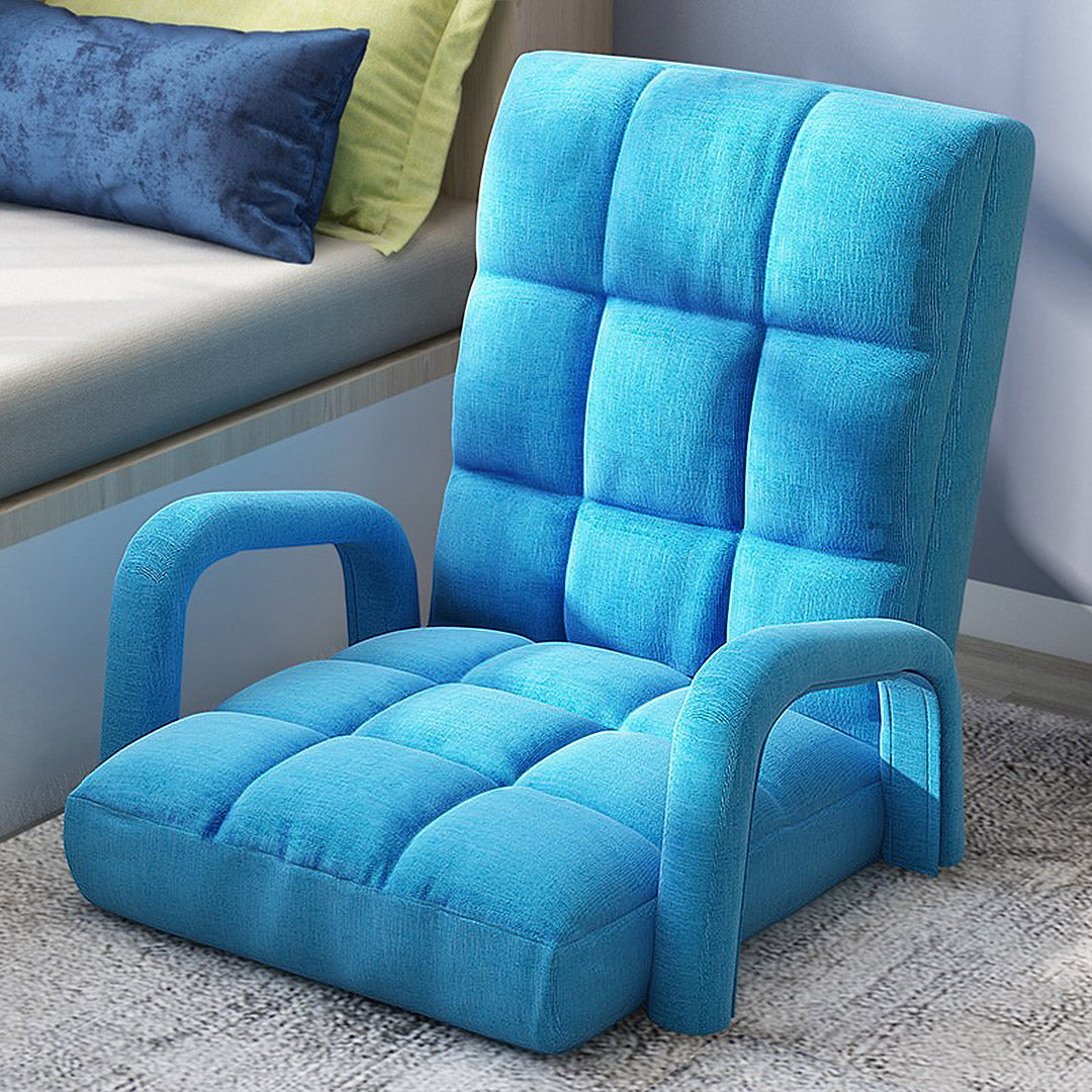 SOGA 2X Foldable Lounge Cushion Adjustable Floor Lazy Recliner Chair with Armrest Blue-PEROZ Accessories